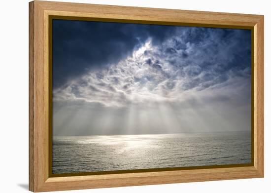 Beautiful Inspirational Sun Beams over Ocean on Cloudy Day-Veneratio-Framed Premier Image Canvas