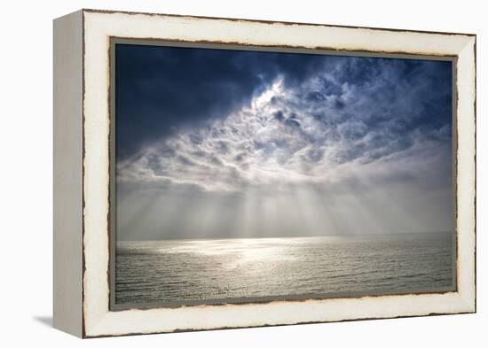 Beautiful Inspirational Sun Beams over Ocean on Cloudy Day-Veneratio-Framed Premier Image Canvas