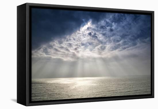 Beautiful Inspirational Sun Beams over Ocean on Cloudy Day-Veneratio-Framed Premier Image Canvas