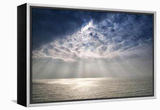 Beautiful Inspirational Sun Beams over Ocean on Cloudy Day-Veneratio-Framed Premier Image Canvas