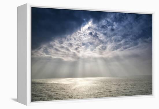Beautiful Inspirational Sun Beams over Ocean on Cloudy Day-Veneratio-Framed Premier Image Canvas