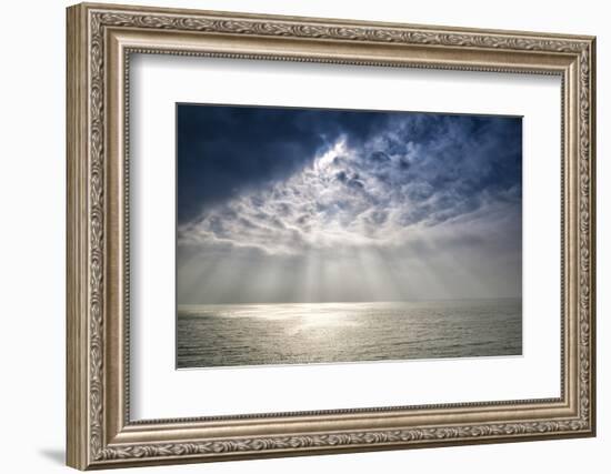 Beautiful Inspirational Sun Beams over Ocean on Cloudy Day-Veneratio-Framed Photographic Print