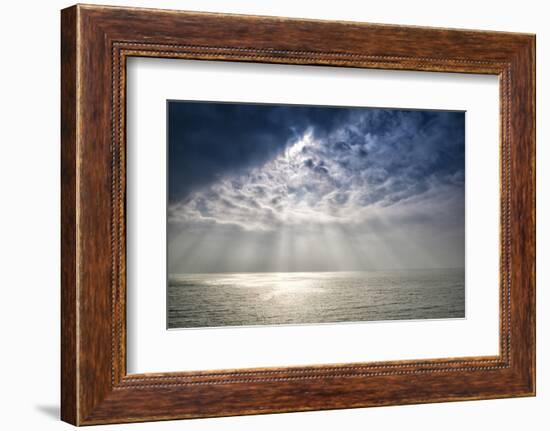 Beautiful Inspirational Sun Beams over Ocean on Cloudy Day-Veneratio-Framed Photographic Print