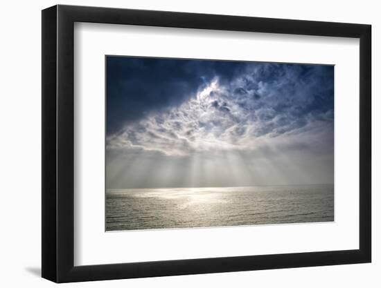 Beautiful Inspirational Sun Beams over Ocean on Cloudy Day-Veneratio-Framed Photographic Print