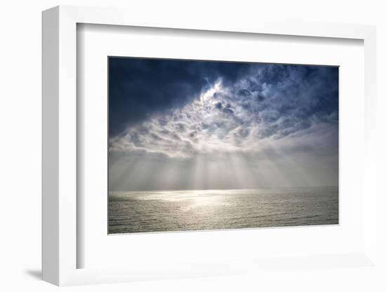 Beautiful Inspirational Sun Beams over Ocean on Cloudy Day-Veneratio-Framed Photographic Print