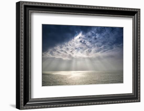 Beautiful Inspirational Sun Beams over Ocean on Cloudy Day-Veneratio-Framed Photographic Print