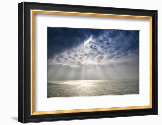 Beautiful Inspirational Sun Beams over Ocean on Cloudy Day-Veneratio-Framed Photographic Print