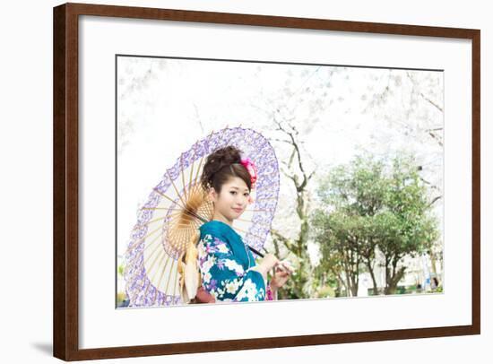 Beautiful Japanese Kimono Woman-yo-ichi-Framed Photographic Print
