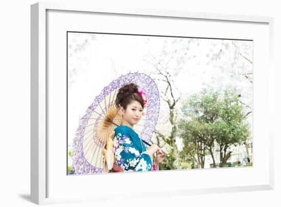 Beautiful Japanese Kimono Woman-yo-ichi-Framed Photographic Print