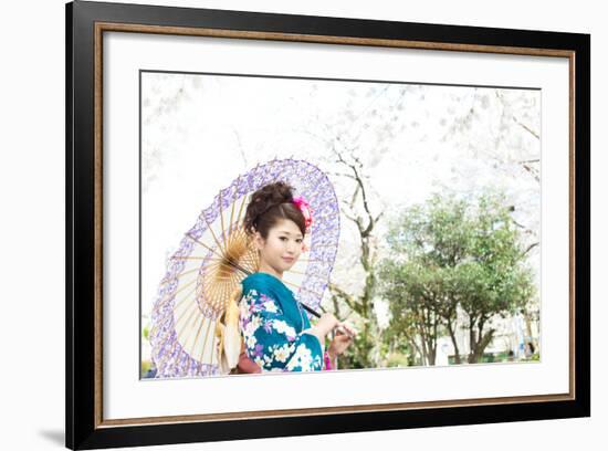 Beautiful Japanese Kimono Woman-yo-ichi-Framed Photographic Print