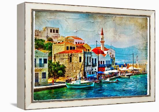 Beautiful Kastelorizo Bay (Greece, Dodecanes) - Artwork In Painting Style-Maugli-l-Framed Stretched Canvas