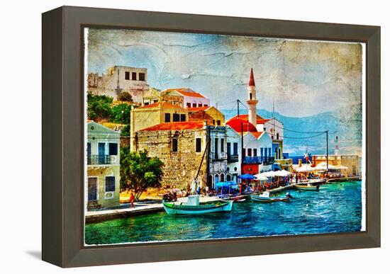 Beautiful Kastelorizo Bay (Greece, Dodecanes) - Artwork In Painting Style-Maugli-l-Framed Stretched Canvas