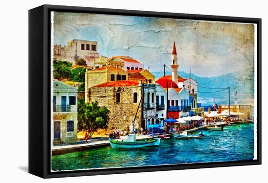 Beautiful Kastelorizo Bay (Greece, Dodecanes) - Artwork In Painting Style-Maugli-l-Framed Stretched Canvas
