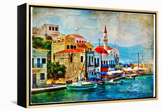 Beautiful Kastelorizo Bay (Greece, Dodecanes) - Artwork In Painting Style-Maugli-l-Framed Stretched Canvas