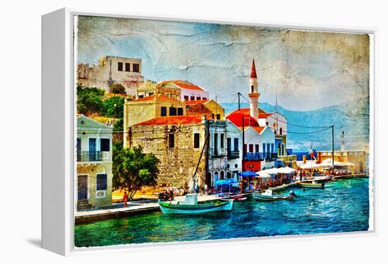 Beautiful Kastelorizo Bay (Greece, Dodecanes) - Artwork In Painting Style-Maugli-l-Framed Stretched Canvas