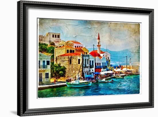 Beautiful Kastelorizo Bay (Greece, Dodecanes) - Artwork In Painting Style-Maugli-l-Framed Premium Giclee Print