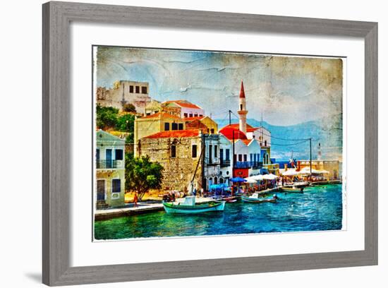 Beautiful Kastelorizo Bay (Greece, Dodecanes) - Artwork In Painting Style-Maugli-l-Framed Premium Giclee Print