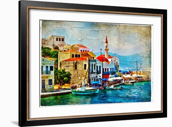 Beautiful Kastelorizo Bay (Greece, Dodecanes) - Artwork In Painting Style-Maugli-l-Framed Premium Giclee Print