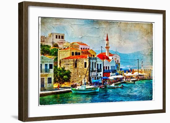 Beautiful Kastelorizo Bay (Greece, Dodecanes) - Artwork In Painting Style-Maugli-l-Framed Premium Giclee Print