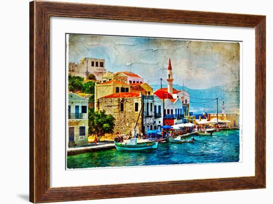 Beautiful Kastelorizo Bay (Greece, Dodecanes) - Artwork In Painting Style-Maugli-l-Framed Premium Giclee Print