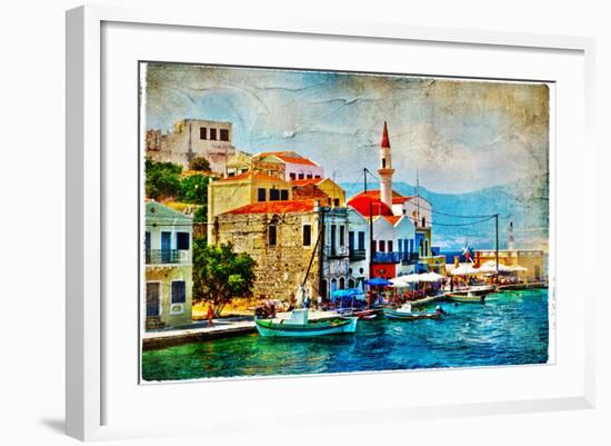 Beautiful Kastelorizo Bay (Greece, Dodecanes) - Artwork In Painting Style-Maugli-l-Framed Art Print