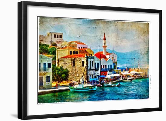 Beautiful Kastelorizo Bay (Greece, Dodecanes) - Artwork In Painting Style-Maugli-l-Framed Art Print