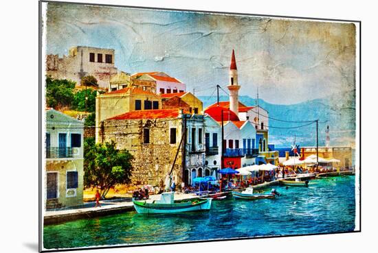 Beautiful Kastelorizo Bay (Greece, Dodecanes) - Artwork In Painting Style-Maugli-l-Mounted Art Print