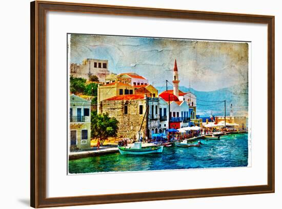 Beautiful Kastelorizo Bay (Greece, Dodecanes) - Artwork In Painting Style-Maugli-l-Framed Art Print