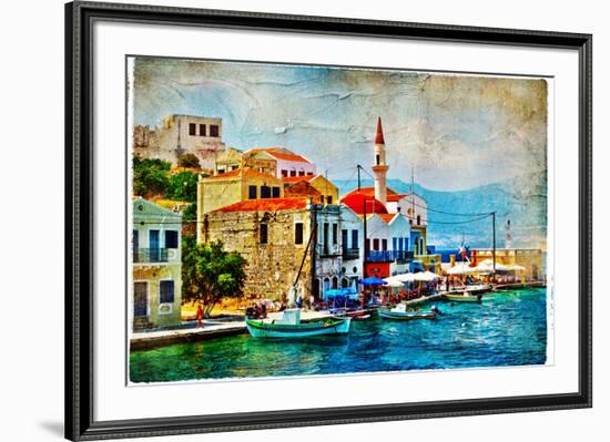 Beautiful Kastelorizo Bay (Greece, Dodecanes) - Artwork In Painting Style-Maugli-l-Framed Art Print