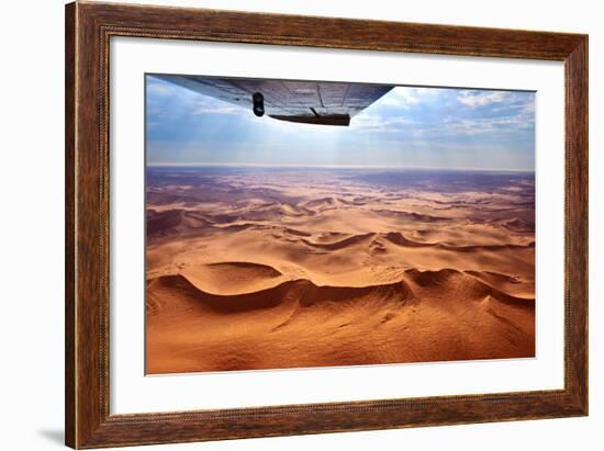 Beautiful Landscape of the Namib Desert under the Wing of the Aircraft at Sunset. Flying on a Plane-Oleg Znamenskiy-Framed Photographic Print