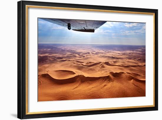 Beautiful Landscape of the Namib Desert under the Wing of the Aircraft at Sunset. Flying on a Plane-Oleg Znamenskiy-Framed Photographic Print