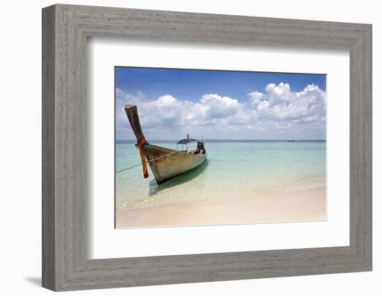 Beautiful Longtail Boat on the Sand Seashore-Alexander Yakovlev-Framed Photographic Print