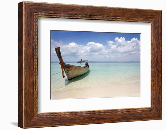 Beautiful Longtail Boat on the Sand Seashore-Alexander Yakovlev-Framed Photographic Print