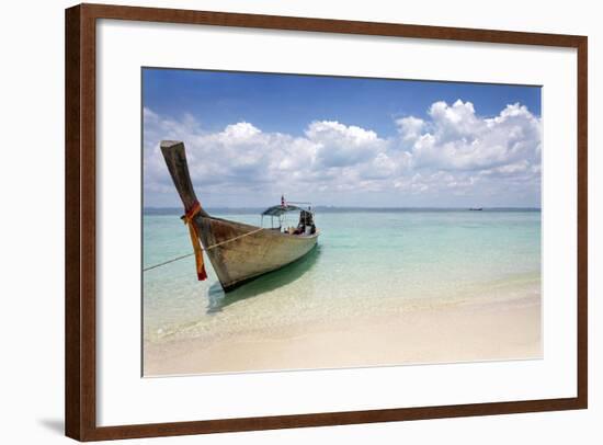 Beautiful Longtail Boat on the Sand Seashore-Alexander Yakovlev-Framed Photographic Print