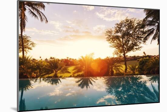 Beautiful Luxury Home with Swimming Pool at Sunset-EpicStockMedia-Mounted Photographic Print