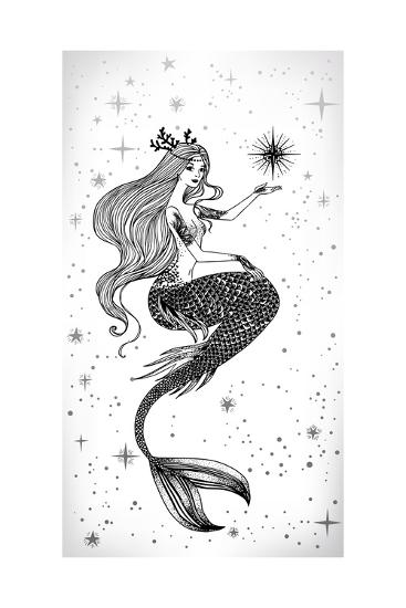Beautiful Mermaid With Star In Her Hands Hand Drawn Illustration Sea Fantasy Spirituality Mytho Art Print Anastasia Mazeina Art Com