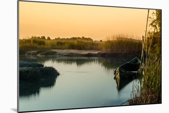 Beautiful Mist Sunrise with Old Rusty Boat on a Lake-homydesign-Mounted Photographic Print