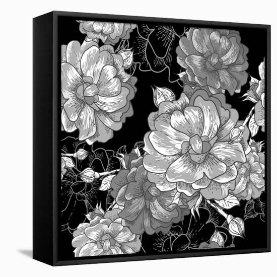 Beautiful Monochrome Rose Background-Varvara Kurakina-Framed Stretched Canvas