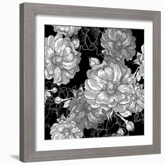 Beautiful Monochrome Rose Background-Varvara Kurakina-Framed Art Print