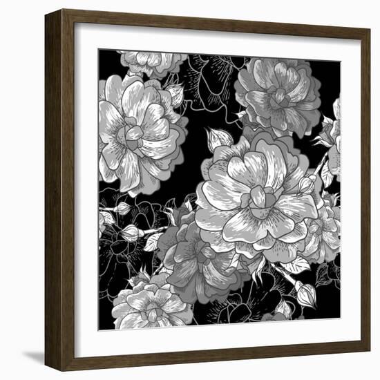 Beautiful Monochrome Rose Background-Varvara Kurakina-Framed Art Print