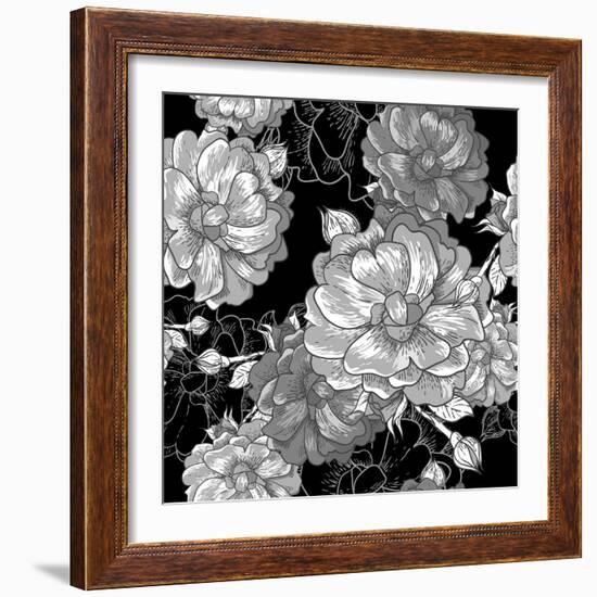 Beautiful Monochrome Rose Background-Varvara Kurakina-Framed Art Print