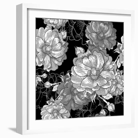 Beautiful Monochrome Rose Background-Varvara Kurakina-Framed Art Print