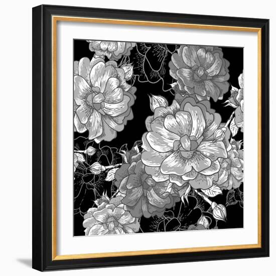 Beautiful Monochrome Rose Background-Varvara Kurakina-Framed Art Print
