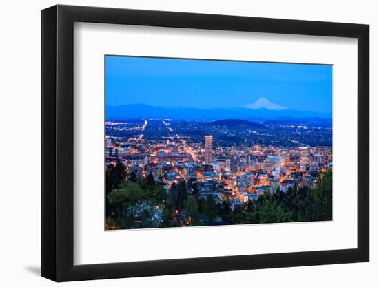 Beautiful Night Vista of Portland, Oregon-diro-Framed Photographic Print