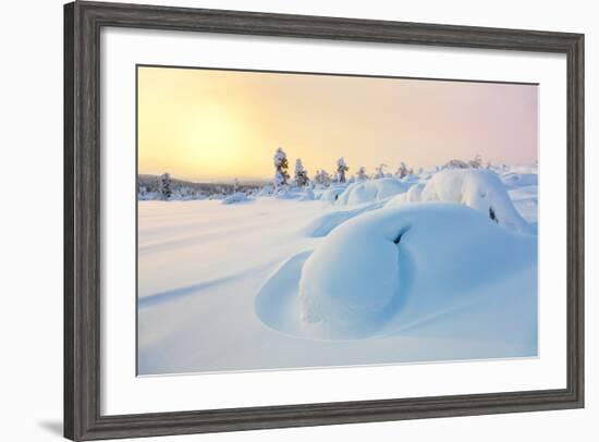 Beautiful Northern Winter Landscape - Sunset, Snow Covered Pine Trees and Big Snowbanks-Taiga-Framed Photographic Print