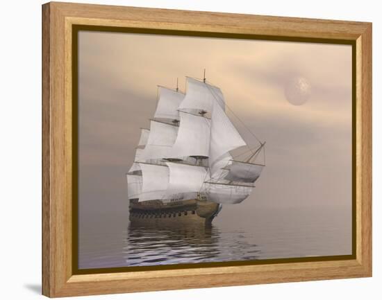 Beautiful Old Merchant Ship Sailing on Quiet Waters-null-Framed Stretched Canvas