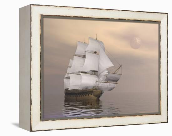 Beautiful Old Merchant Ship Sailing on Quiet Waters-null-Framed Stretched Canvas