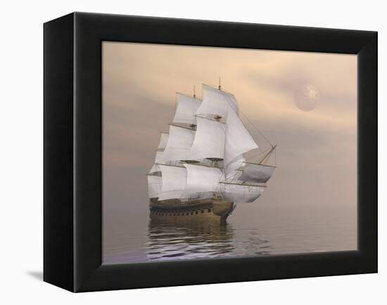 Beautiful Old Merchant Ship Sailing on Quiet Waters-null-Framed Stretched Canvas