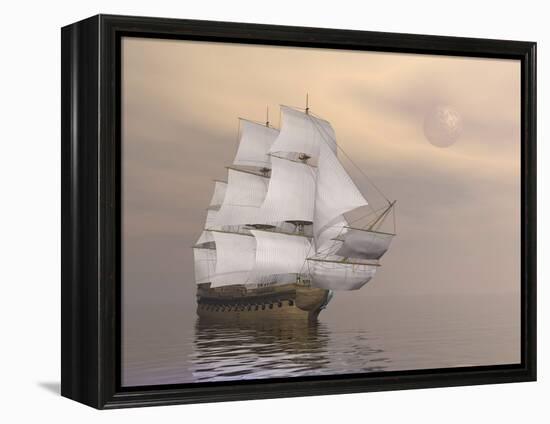 Beautiful Old Merchant Ship Sailing on Quiet Waters-null-Framed Stretched Canvas