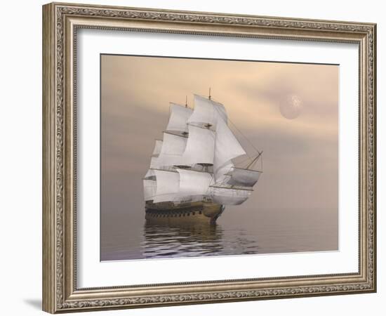 Beautiful Old Merchant Ship Sailing on Quiet Waters-null-Framed Art Print